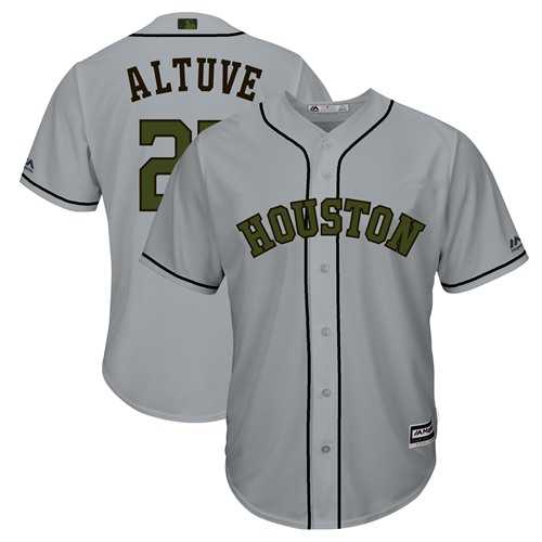Men's Houston Astros #27 Jose Altuve Grey New Cool Base 2018 Memorial Day Stitched MLB Jersey