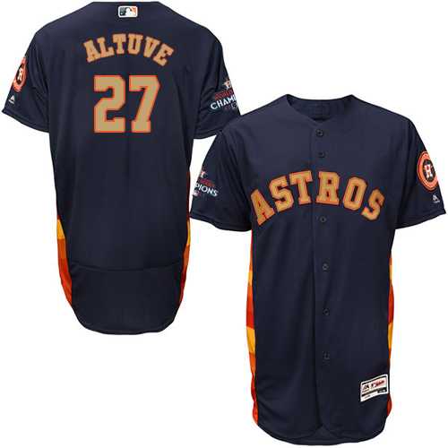 Men's Houston Astros #27 Jose Altuve Navy Blue FlexBase Authentic 2018 Gold Program Cool Base Stitched Baseball Jersey