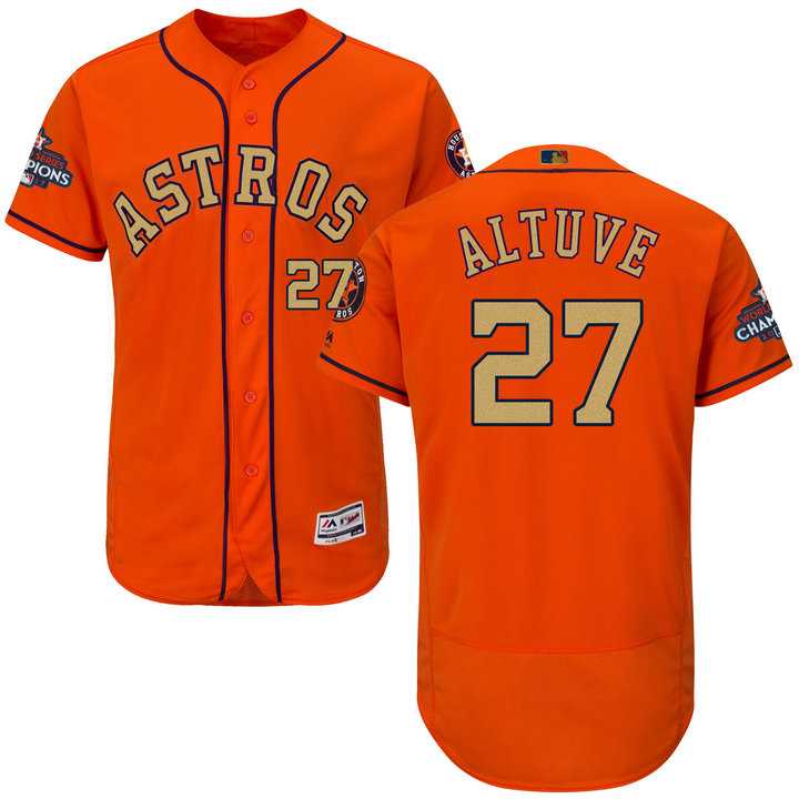 Men's Houston Astros #27 Jose Altuve Orange FlexBase Authentic 2018 Gold Program Stitched Baseball Jersey