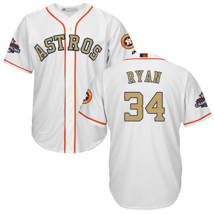 Men's Houston Astros #34 Nolan Ryan White 2018 Gold Program Cool Base Stitched Baseball Jersey
