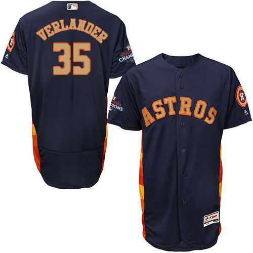 Men's Houston Astros #35 Justin Verlander Navy Blue FlexBase Authentic 2018 Gold Program Cool Base Stitched Baseball Jersey