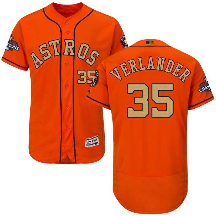Men's Houston Astros #35 Justin Verlander Orange FlexBase Authentic 2018 Gold Program Stitched Baseball Jersey