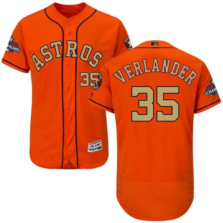 Men's Houston Astros #35 Justin Verlander Orange FlexBase Authentic 2018 Gold Program Stitched Baseball Jersey Men's Houston Astros #35 Justin Verlander Orange FlexBase Authentic 2018 Gold Program Stitched Baseball Jersey