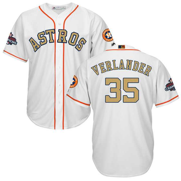 Men's Houston Astros #35 Justin Verlander White 2018 Gold Program Cool Base Stitched Baseball Jersey