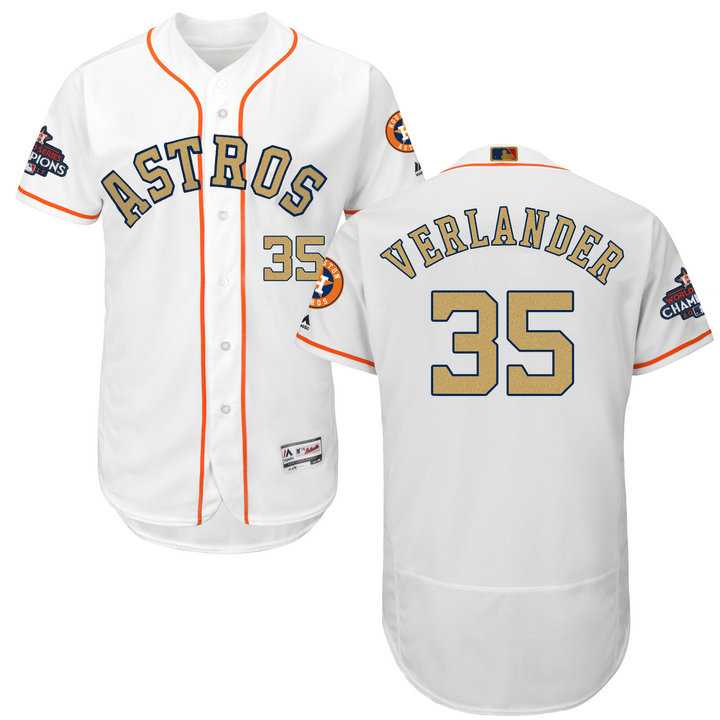 Men's Houston Astros #35 Justin Verlander White FlexBase Authentic 2018 Gold Program Stitched Baseball Jersey