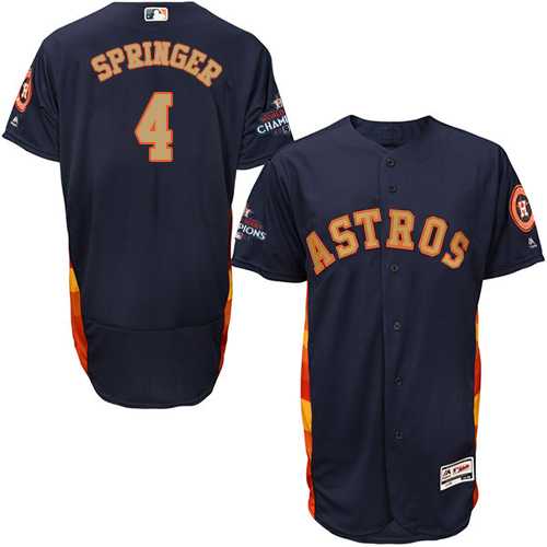 Men's Houston Astros #4 George Springer Navy Blue FlexBase Authentic 2018 Gold Program Cool Base Stitched Baseball Jersey