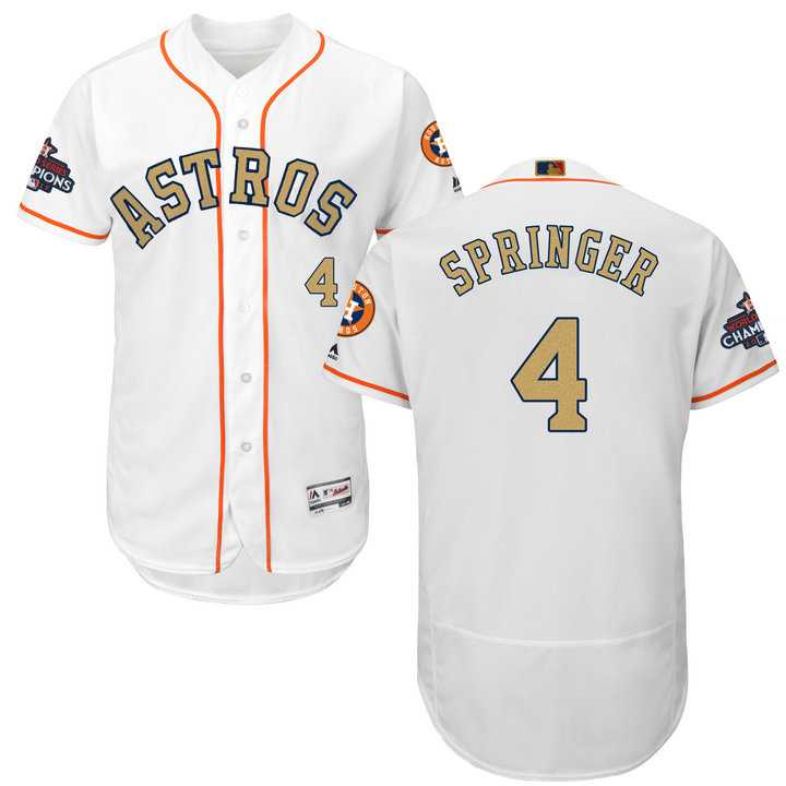 Men's Houston Astros #4 George Springer White FlexBase Authentic 2018 Gold Program Stitched Baseball Jersey