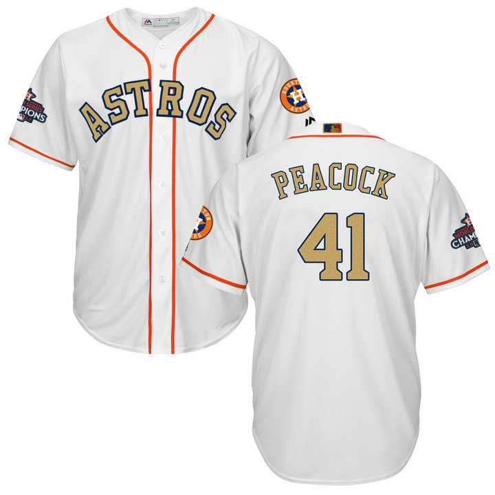 Men's Houston Astros #41 Brad Peacock White 2018 Gold Program Cool Base Stitched Baseball Jersey