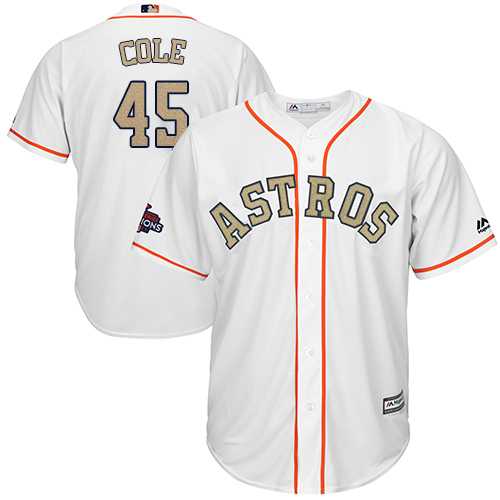 Men's Houston Astros #45 Gerrit Cole White 2018 Gold Program Cool Base Stitched Baseball Jersey