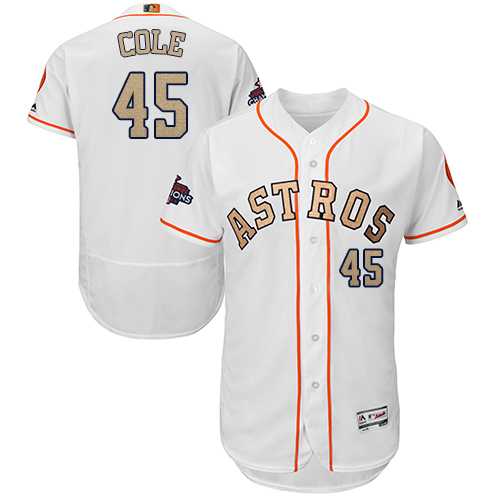 Men's Houston Astros #45 Gerrit Cole White FlexBase Authentic 2018 Gold Program Cool Base Stitched Baseball Jersey