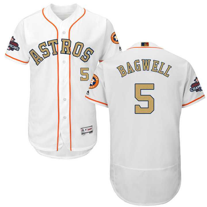 Men's Houston Astros #5 Jeff Bagwell White FlexBase Authentic 2018 Gold Program Stitched Baseball Jersey