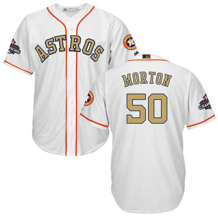Men's Houston Astros #50 Charlie Morton White 2018 Gold Program Cool Base Stitched Baseball Jersey