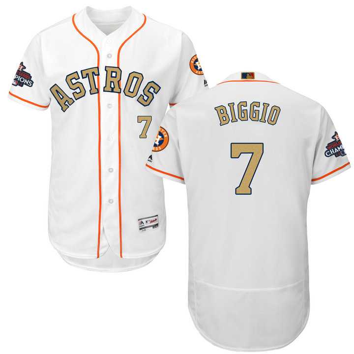Men's Houston Astros #7 Craig Biggio White FlexBase Authentic 2018 Gold Program Stitched Baseball Jersey