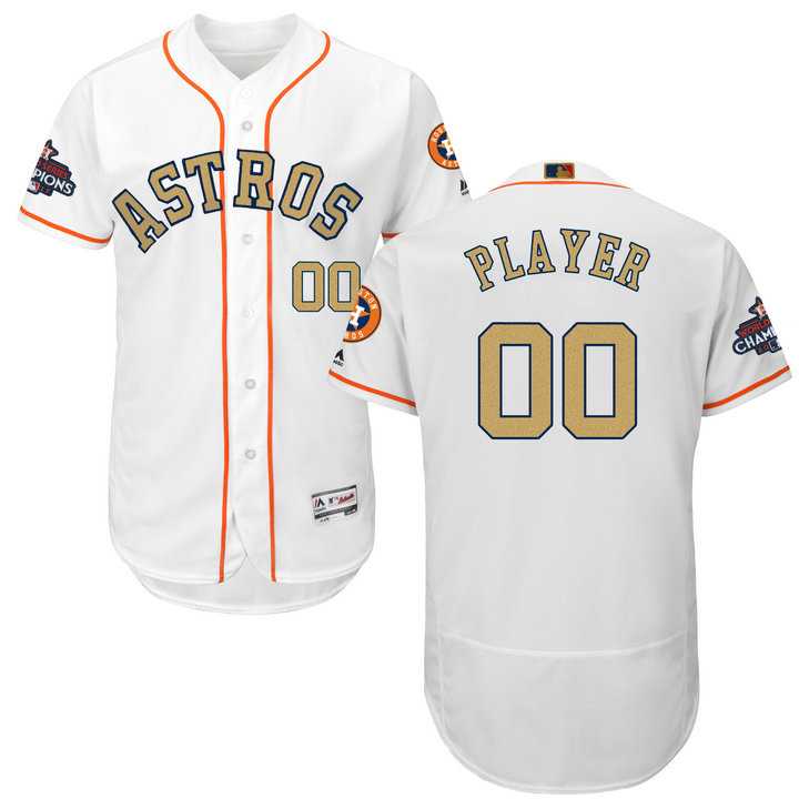 Men's Houston Astros Customized White FlexBase Authentic 2018 Gold Program Stitched Baseball Jersey