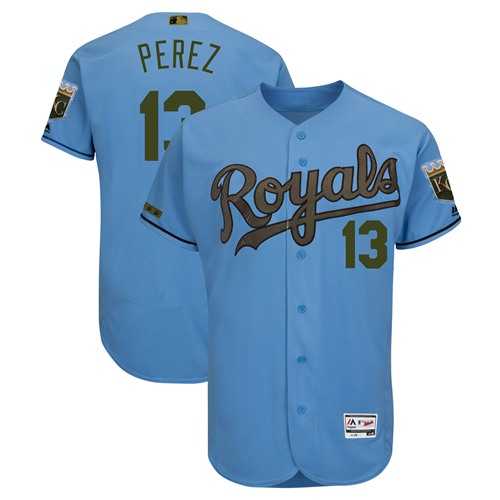 Men's Kansas City Royals #13 Salvador Perez Light Blue Flexbase Authentic Collection 2018 Memorial Day Stitched MLB Jersey