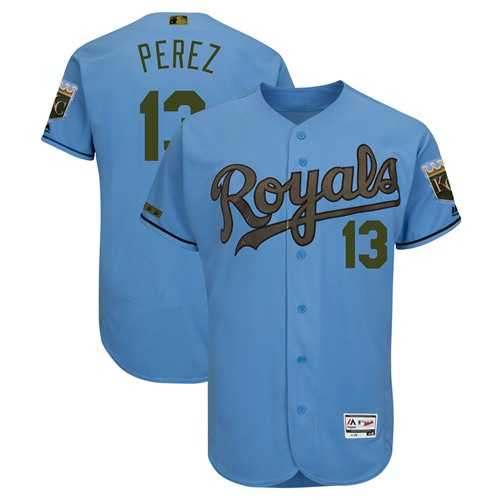 Men's Kansas City Royals #13 Salvador Perez Light Blue Flexbase Authentic Collection 2018 Memorial Day Stitched MLB Jersey Men's Kansas City Royals #13 Salvador Perez Light Blue Flexbase Authentic Collection 2018 Memorial Day Stitched MLB Jersey