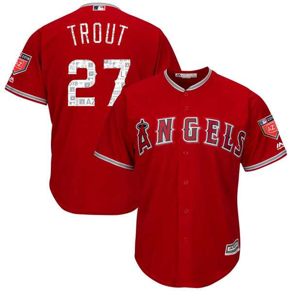 Men's Los Angeles Angels #27 Mike Trout Majestic Scarlet 2018 Spring Training Cool Base Player Jersey