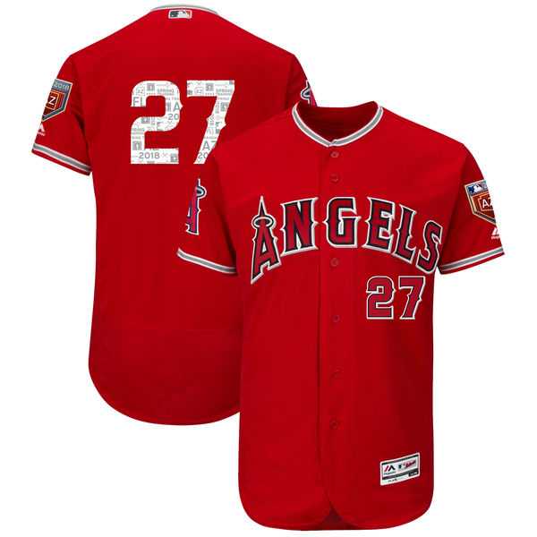 Men's Los Angeles Angels #27 Mike Trout Majestic Scarlet 2018 Spring Training Flex Base Player Jersey