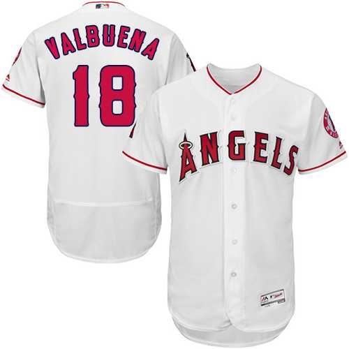 Men's Los Angeles Angels Of Anaheim #18 Luis Valbuena White Flexbase Authentic Collection Stitched MLB Jersey