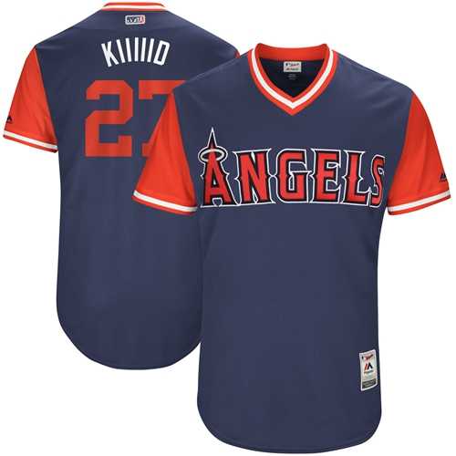 Men's Los Angeles Angels Of Anaheim #27 Mike Trout Navy Kiiiiid Players Weekend Authentic Stitched MLB Men's Los Angeles Angels Of Anaheim #27 Mike Trout Navy Kiiiiid Players Weekend Authentic Stitched MLB