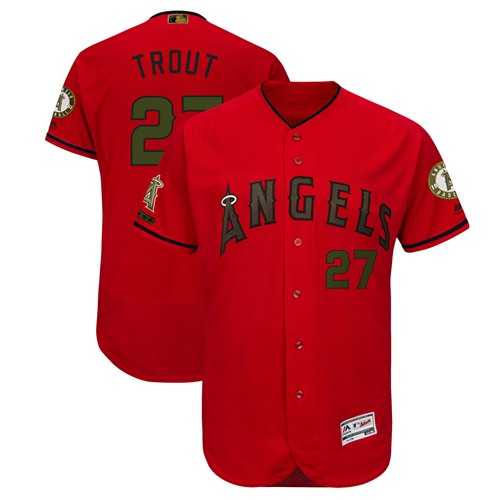 Men's Los Angeles Angels Of Anaheim #27 Mike Trout Red Flexbase Authentic Collection 2018 Memorial Day Stitched MLB Jersey