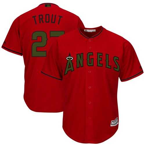 Men's Los Angeles Angels Of Anaheim #27 Mike Trout Red New Cool Base 2018 Memorial Day Stitched MLB Jersey