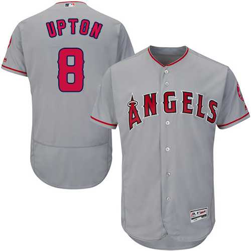 Men's Los Angeles Angels Of Anaheim #8 Justin Upton Grey Flexbase Authentic Collection Stitched Baseball Jersey