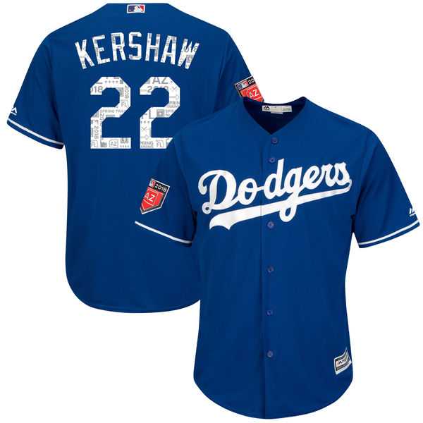 Men's Los Angeles Dodgers #22 Clayton Kershaw Majestic Royal 2018 Spring Training Cool Base Player Jersey