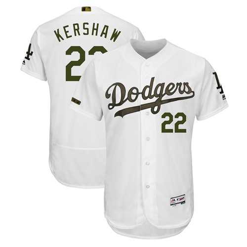 Men's Los Angeles Dodgers #22 Clayton Kershaw White Flexbase Authentic Collection 2018 Memorial Day Stitched MLB Jersey