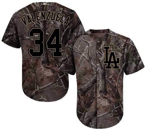 Men's Los Angeles Dodgers #34 Fernando Valenzuela Camo Realtree Collection Cool Base Stitched MLB
