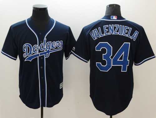 Men's Los Angeles Dodgers #34 Fernando Valenzuela Navy Blue New Cool Base Stitched Baseball Jersey