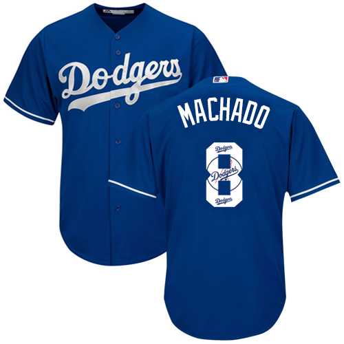 Men's Los Angeles Dodgers #8 Manny Machado Blue Team Logo Fashion Stitched MLB