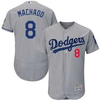 Men's Los Angeles Dodgers #8 Manny Machado Gray Authentic Collection Flex Base Stitched MLB Jersey