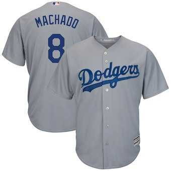 Men's Los Angeles Dodgers #8 Manny Machado Gray Cool Base Stitched MLB Jersey