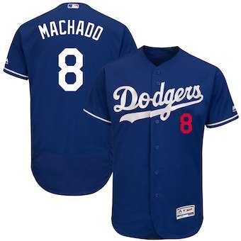 Men's Los Angeles Dodgers #8 Manny Machado Royal Authentic Collection Flex Base Stitched MLB Jersey