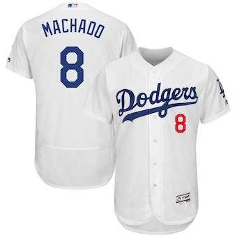 Men's Los Angeles Dodgers #8 Manny Machado White Home Authentic Collection Flex Base Stitched MLB Jersey