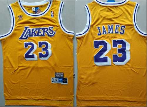 Men's Los Angeles Lakers #23 LeBron James Gold Throwback Stitched NBA
