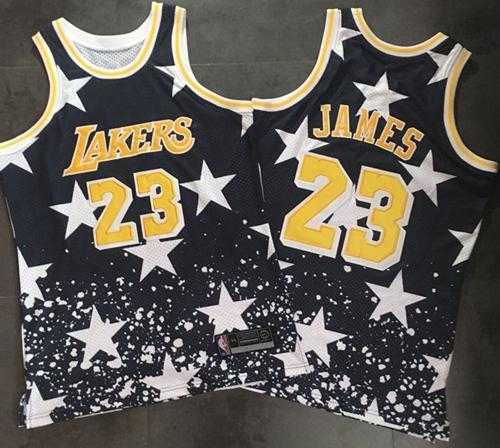 Men's Los Angeles Lakers #23 LeBron James Navy Throwback 1997 4th of July Stitched NBA