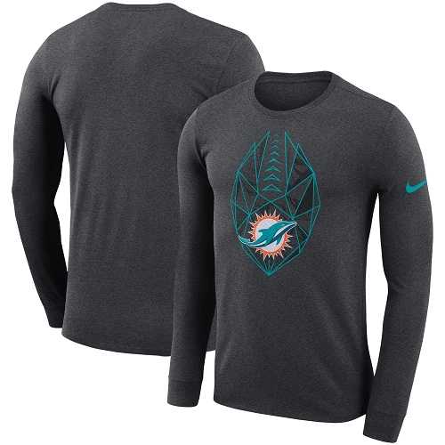 Men's Miami Dolphins Nike Heathered Charcoal Fan Gear Icon Performance Long Sleeve T-Shirt
