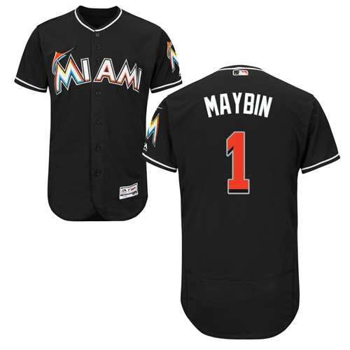Men's Miami Marlins #1 Cameron Maybin Black Flexbase Authentic Collection Stitched MLB Jersey