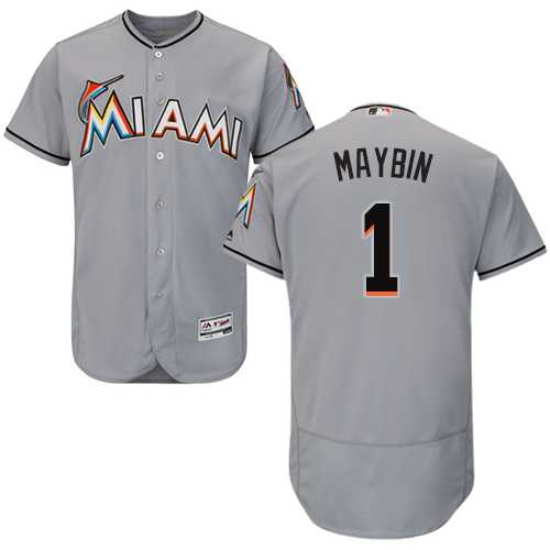 Men's Miami Marlins #1 Cameron Maybin Grey Flexbase Authentic Collection Stitched MLB Jersey