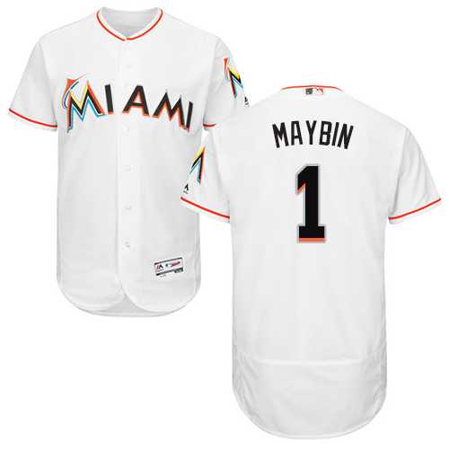 Men's Miami Marlins #1 Cameron Maybin White Flexbase Authentic Collection Stitched MLB Jersey Men's Miami Marlins #1 Cameron Maybin White Flexbase Authentic Collection Stitched MLB Jersey