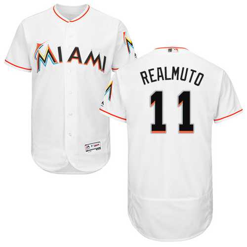 Men's Miami Marlins #11 JT Realmuto White Flexbase Authentic Collection Stitched MLB Jersey