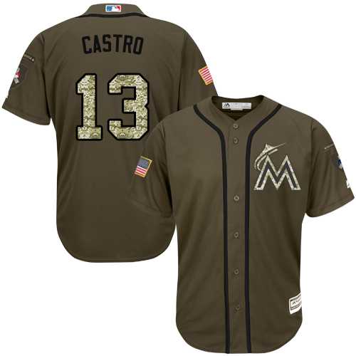 Men's Miami Marlins #13 Starlin Castro Green Salute to Service Stitched MLB