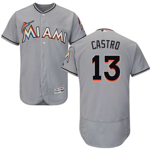 Men's Miami Marlins #13 Starlin Castro Grey Flexbase Authentic Collection Stitched MLB