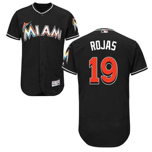 Men's Miami Marlins #19 Miguel Rojas Black Flexbase Authentic Collection Stitched MLB Jersey