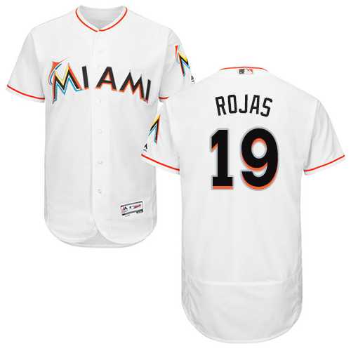 Men's Miami Marlins #19 Miguel Rojas White Flexbase Authentic Collection Stitched MLB Jersey