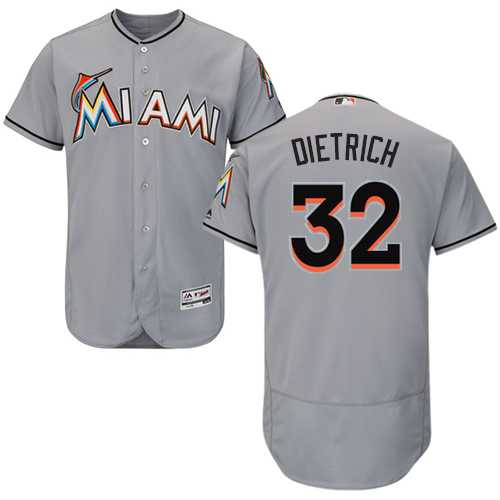 Men's Miami Marlins #32 Derek Dietrich Grey Flexbase Authentic Collection Stitched Baseball Jersey