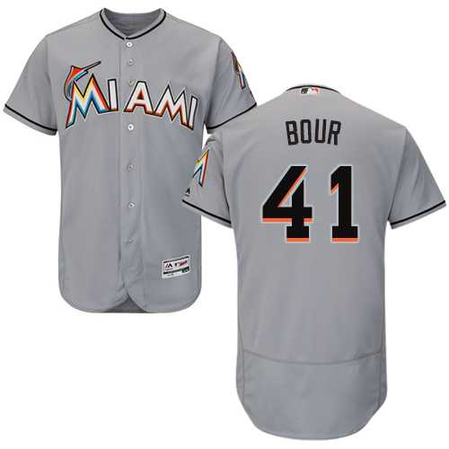 Men's Miami Marlins #41 Justin Bour Grey Flexbase Authentic Collection Stitched MLB Jersey