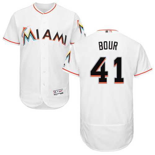 Men's Miami Marlins #41 Justin Bour White Flexbase Authentic Collection Stitched MLB Jersey
